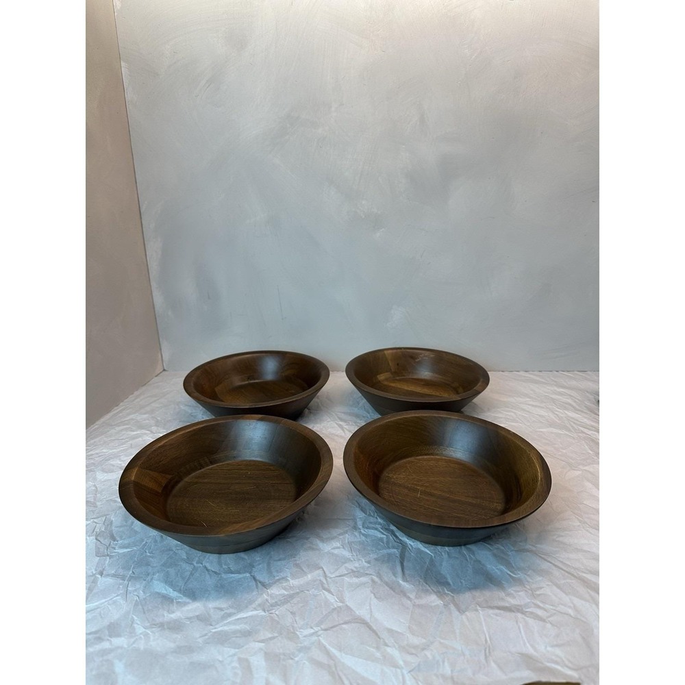 Vintage Walnut Wood Salad Bowl Set Of 4 - Mid Century Modern Style Dinnerware